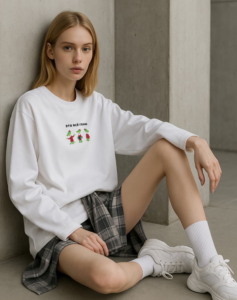 ЛОНГСЛИВ OVERSIZE "ЭТО ВСЕ ГЕНЫ" х ЧЕБУРАШКА