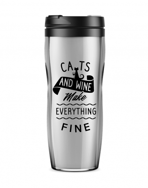 ТЕРМОСТАКАН "CATS and WINE make everything fine"