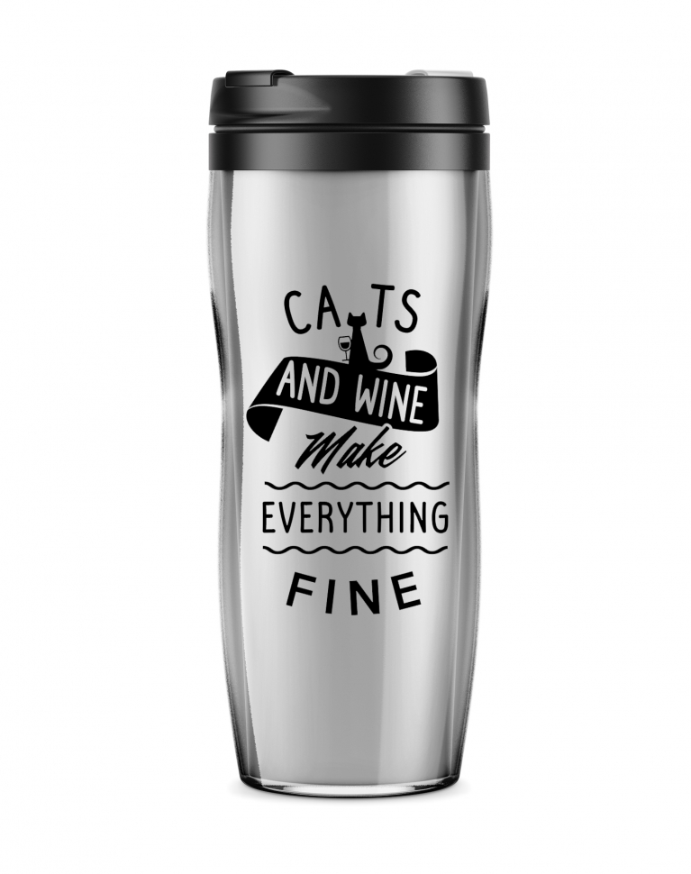 ТЕРМОСТАКАН "CATS and WINE make everything fine"