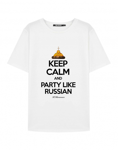 ФУТБОЛКА KEEP CALM AND PARTY LIKE RUSSIAN  (ШАПКА)